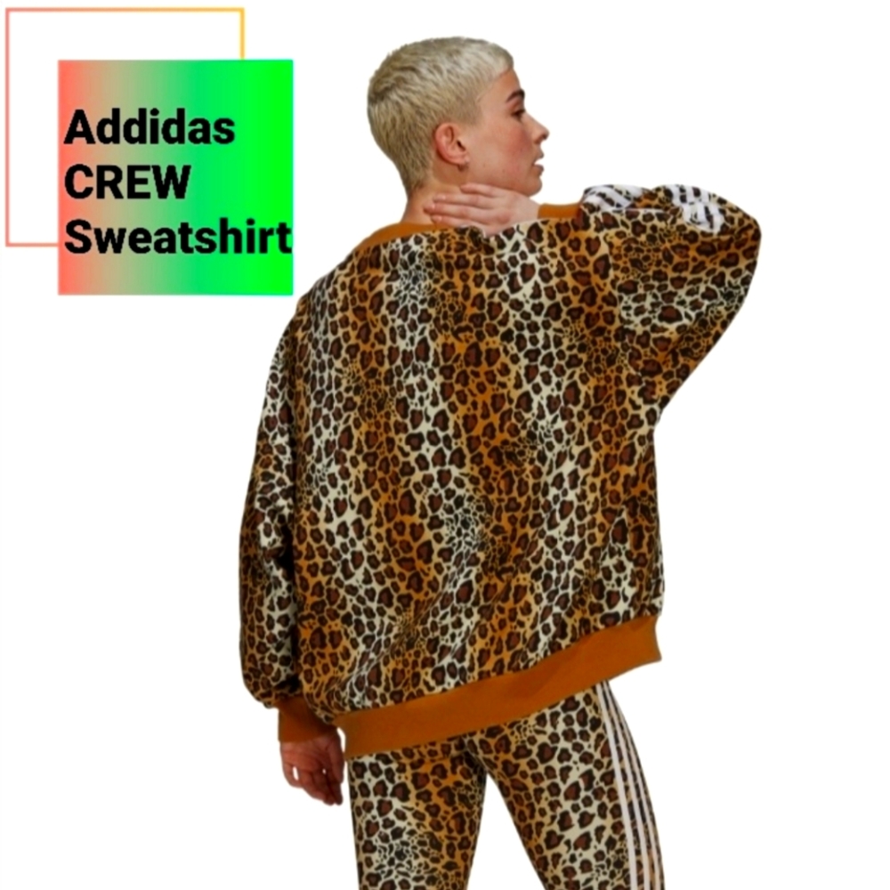 Addidas Crew Sweatshirt Women's S Oversized Lepord Print Animal Print